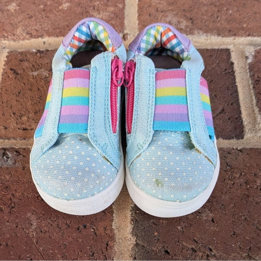 Matilda Jane Toddler Blue Rainbow Zip Slip-On Sneakers Polka Dot Shoes Size 5